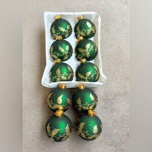 Domain Set Of 10 Hand Crafted Mercury Glass Christmas Ornaments Green Gold